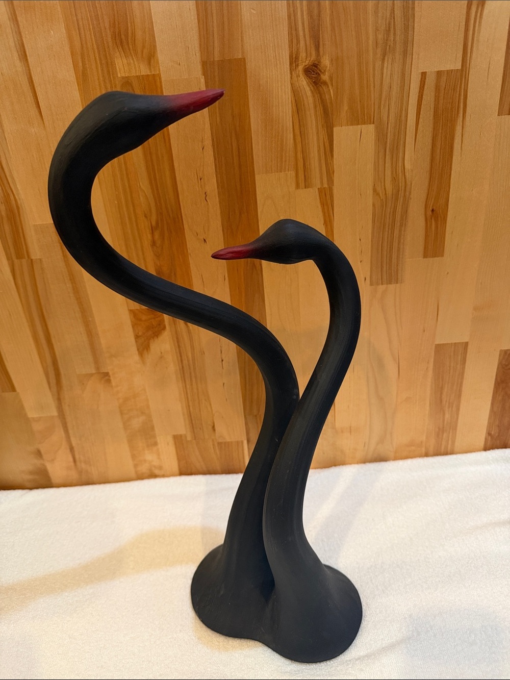 Stylized Black Swan Sculpture with Red Beak Accents - Contemporary Home Art